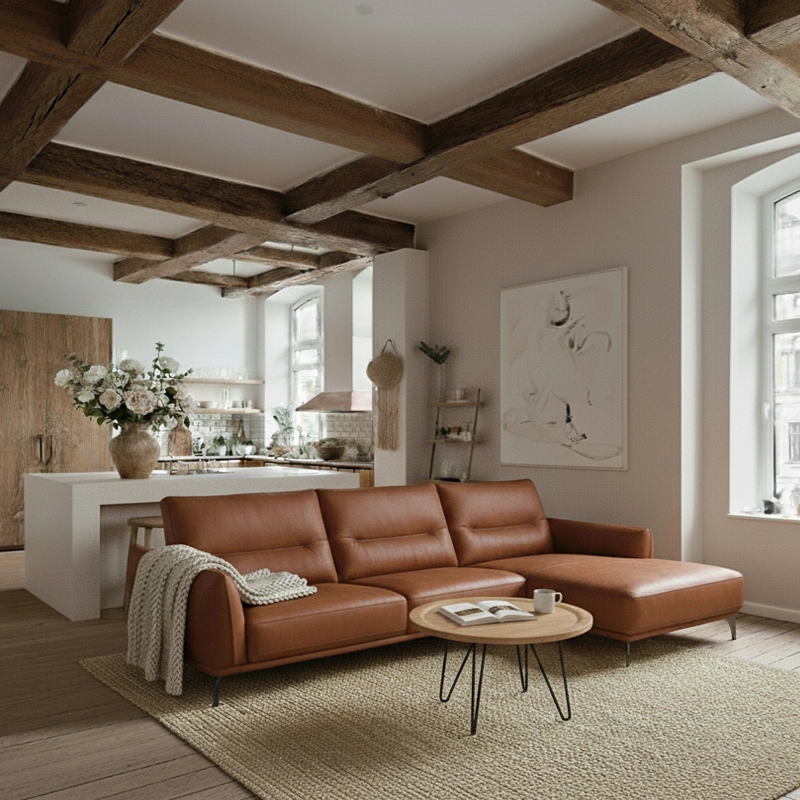 Canap&eacute; d'angle avance-recule en cuir MAELYA