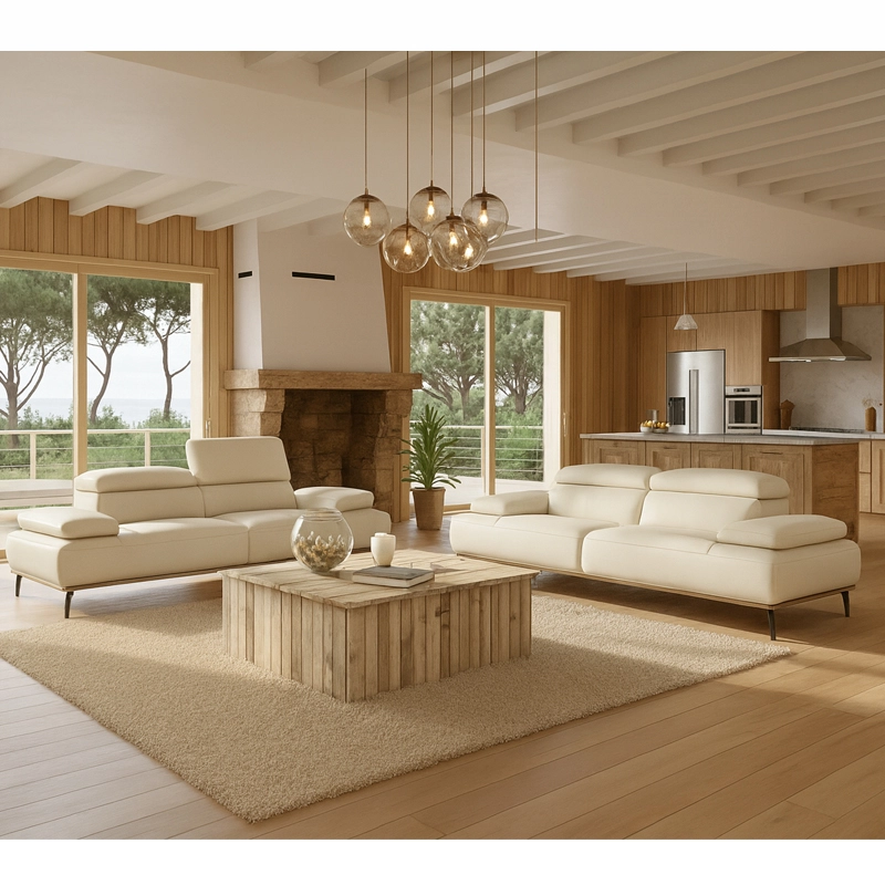 Canapé droit en cuir BURLEY BASE BOIS Canapé droit en cuir BURLEY BASE BOIS