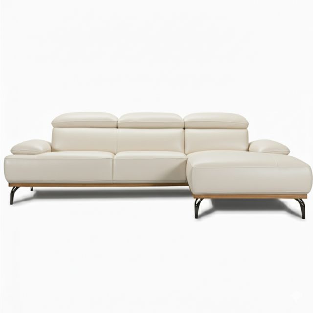 Canapé d'angle en cuir BURLEY BASE BOIS Canapé d'angle en cuir BURLEY BASE BOIS