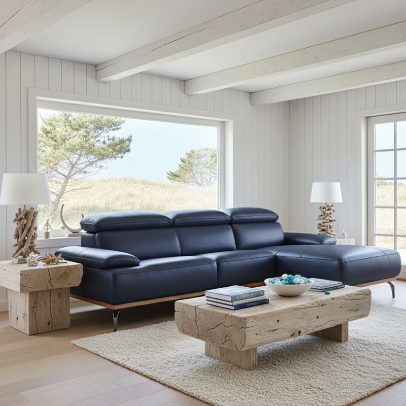 Canapé d'angle en cuir BURLEY BASE BOIS Canapé d'angle en cuir BURLEY BASE BOIS