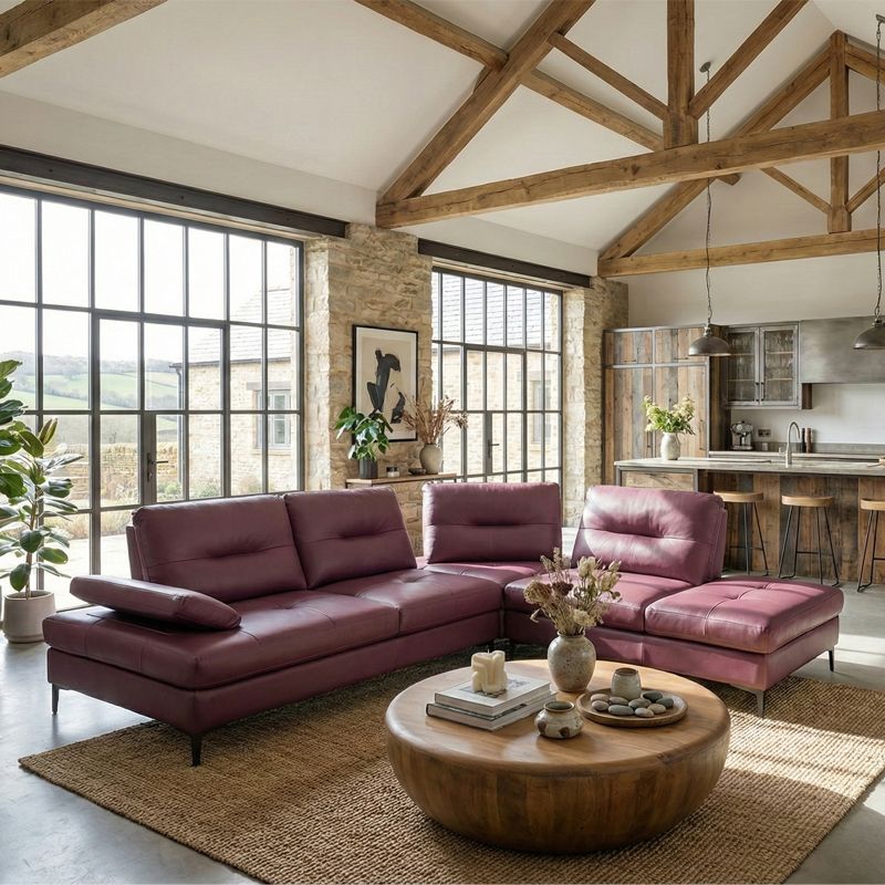 Canapé d'angle avance-recule en cuir BIRMAN