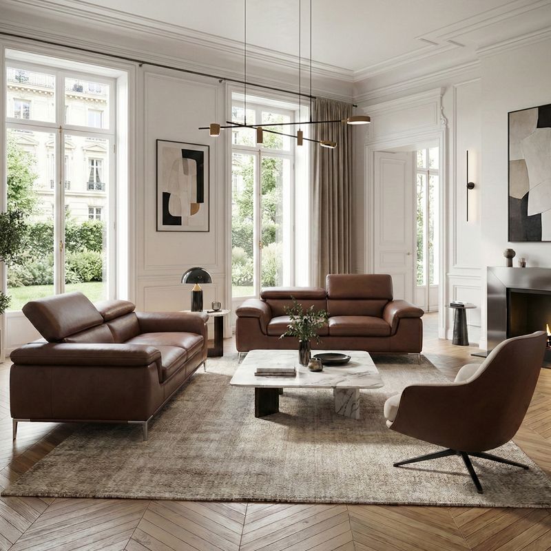 Canap&eacute; droit en cuir MADISON