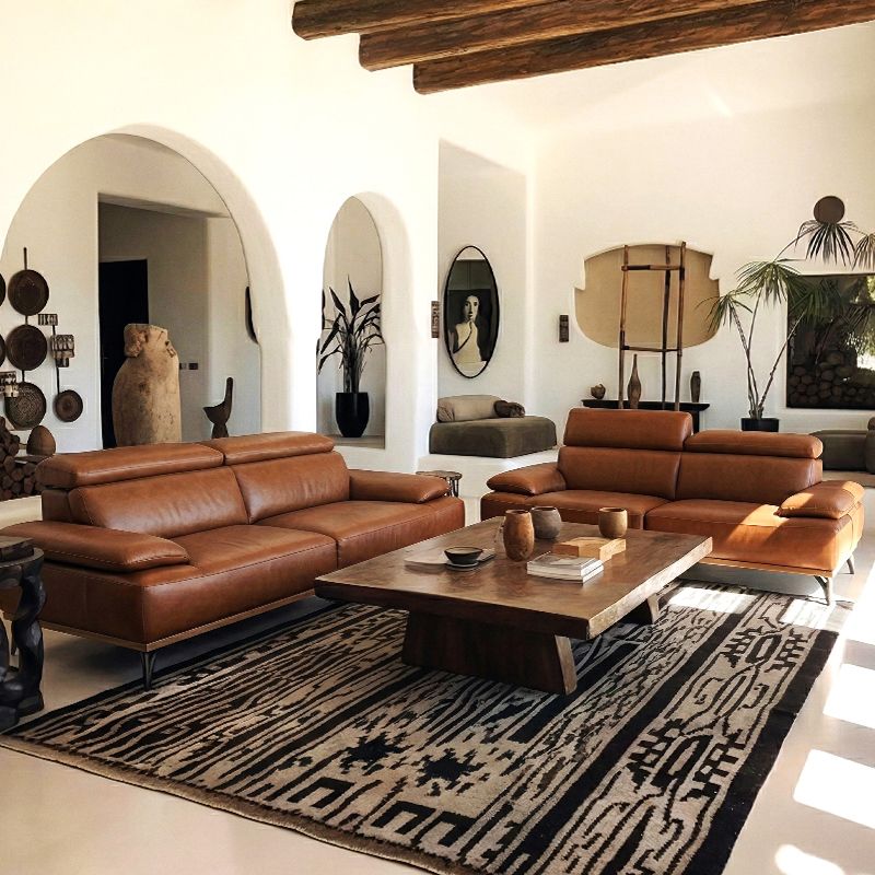 Canap&eacute; droit en cuir BURLEY BASE BOIS