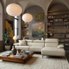 Canap&eacute; d'angle en cuir BURLEY BASE BOIS