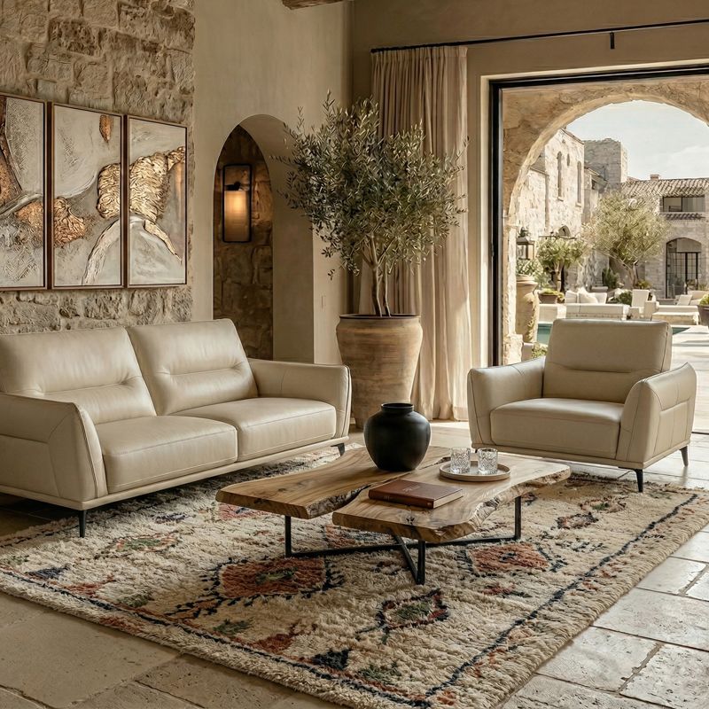 Canap&eacute; droit avance-recule en cuir MAELYA