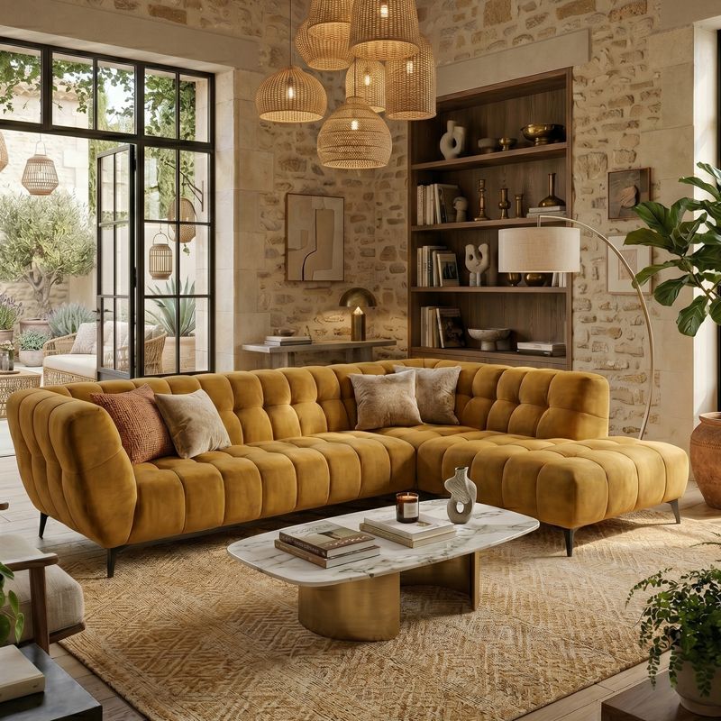 Canap&eacute; d'angle en tissu CURBY