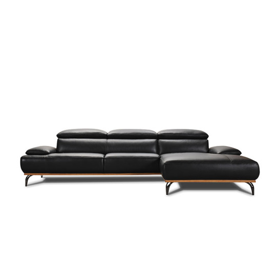 Canapé d\'angle en cuir BURLEY BASE BOIS